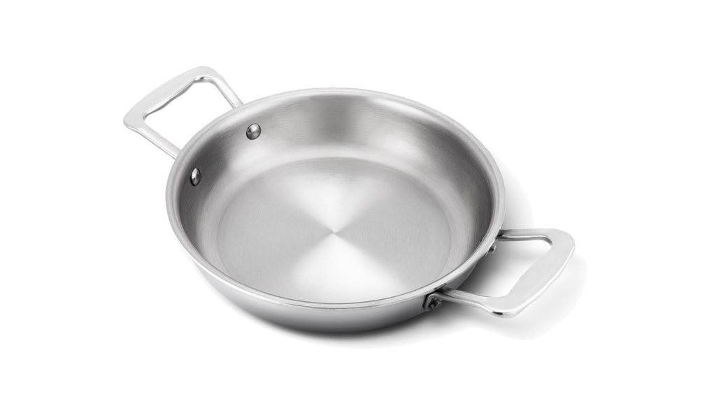 360 Cookware. T-304 Surgical Grade Stainless Steel Handcrafted in the U.S.A. High quality cookware. 8.5 inch fry pan with short handles. Made in USA. No Coating.