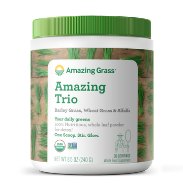 Amazing Trio Daily Greens Powder. Whole Food Supplement. Barley Grass, Wheat Grass and Alfalfa. Organic.