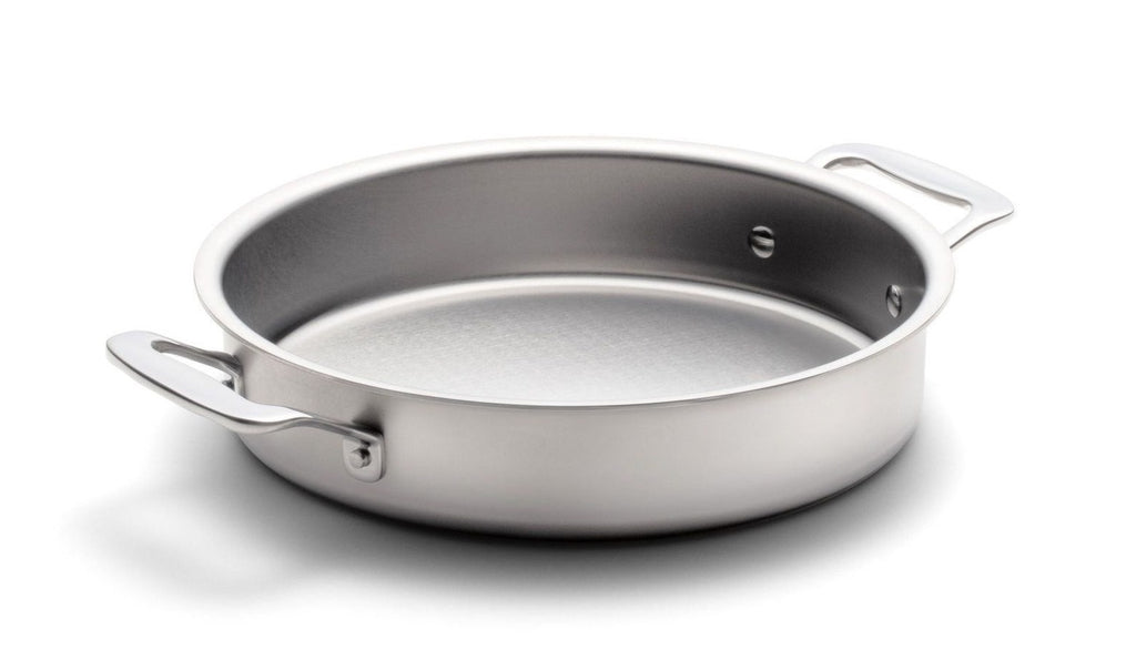 360 Cookware and bakeware. T-304 Surgical Grade Stainless Steel Handcrafted in the U.S.A. High quality cookware. 9 inch round cake pan with handles. Made in USA. No coating.     