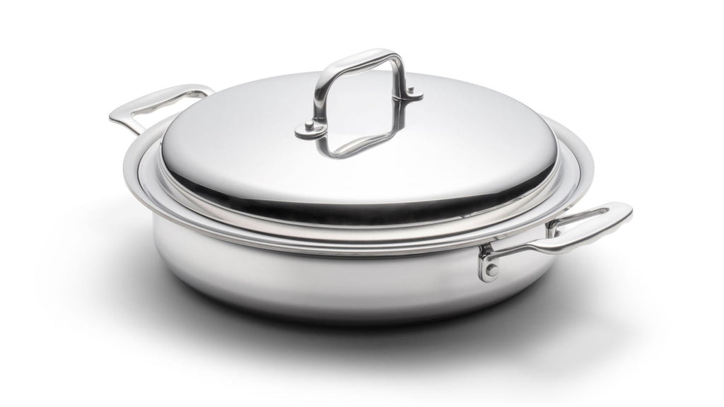 360 Cookware. T-304 Surgical Grade Stainless Steel Handcrafted in the U.S.A. High quality cookware. 3.5 quart sauce pan with short handles and lid. Made in USA.      