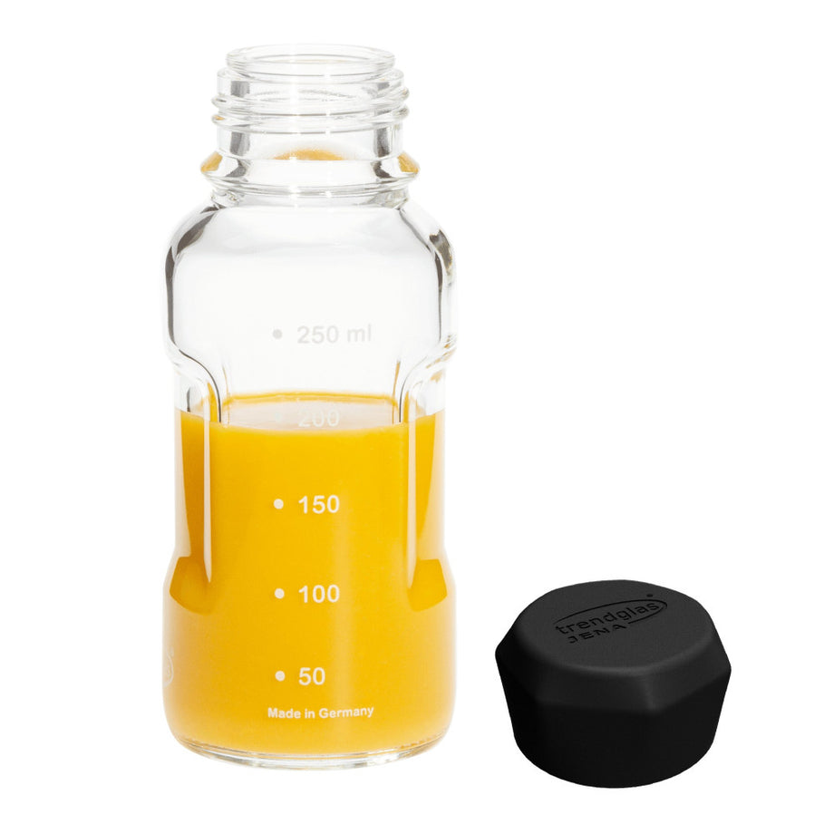 German Glass Water Bottle 8 oz with Black Cap – Natural Lifestyle Organic  Shoppers' Market