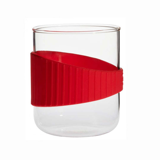 Trendglas German Glass Office Mug with Red Silicone Band - Your Perfect Office Companion            