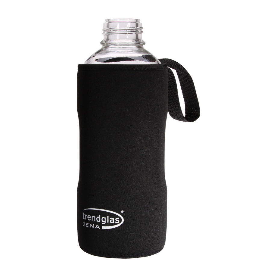 German Glass Water Bottle 33 oz Black Cover