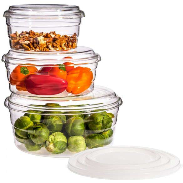 Trendglas Jena Serving, Storage and Microwave German Glass Bowl 3 Piece Set with German Glass and BPA Free Lids  