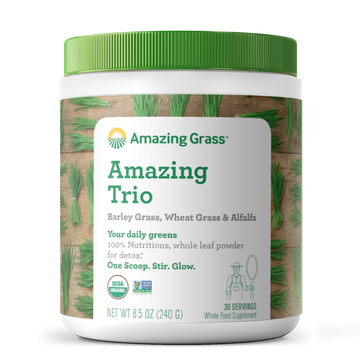 Amazing Trio Daily Greens Powder. Whole Food Supplement. Barley Grass, Wheat Grass and Alfalfa. Organic.   