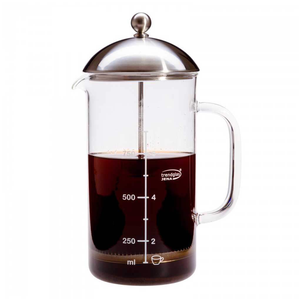 Trendglas JENA German Glass 8 cup French Coffee Press.  Heat-resistant German made Borosilicate glass. No heavy metals or other toxic substances and Lead free. Great for Coffee and Tea.